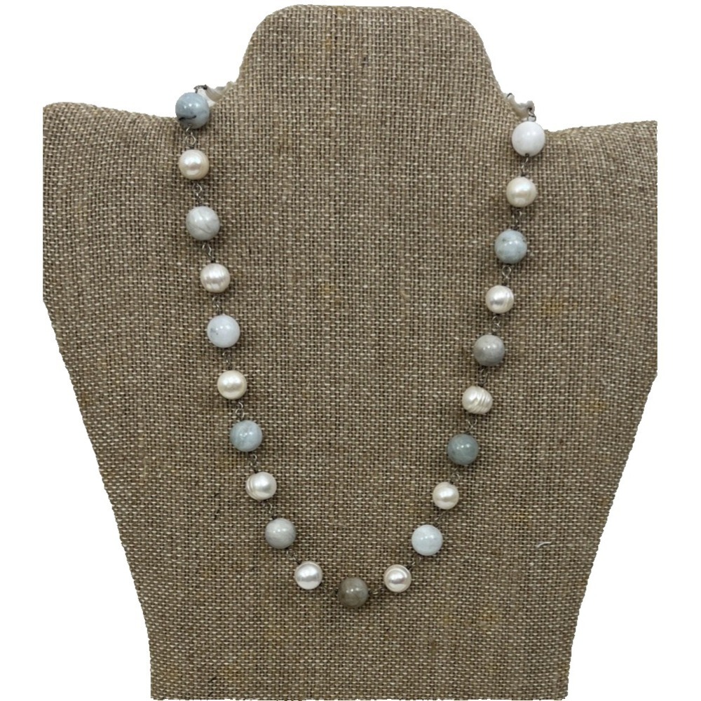 GSJ Gold Stone Jewelry 925 Sterling Silver Fresh Water Pearls 17" Necklace VTG